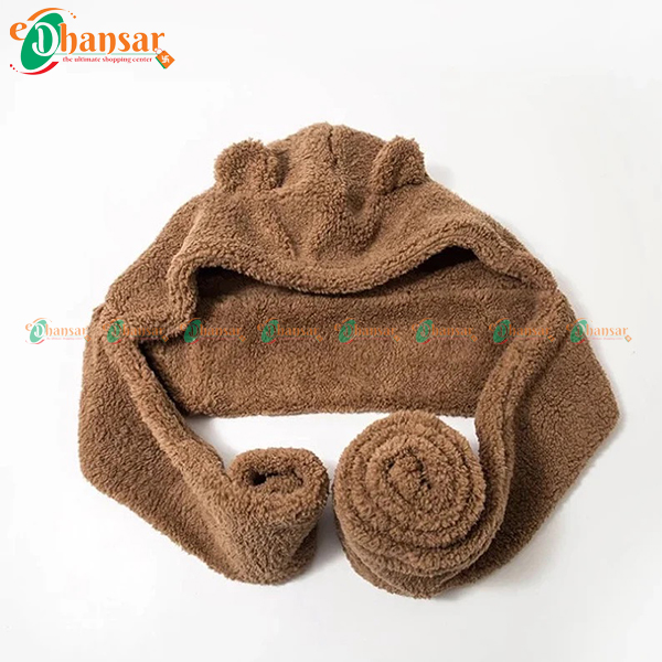 Winter Scarf Hats Gloves 3 In 1 Cute Plush Bear Hat