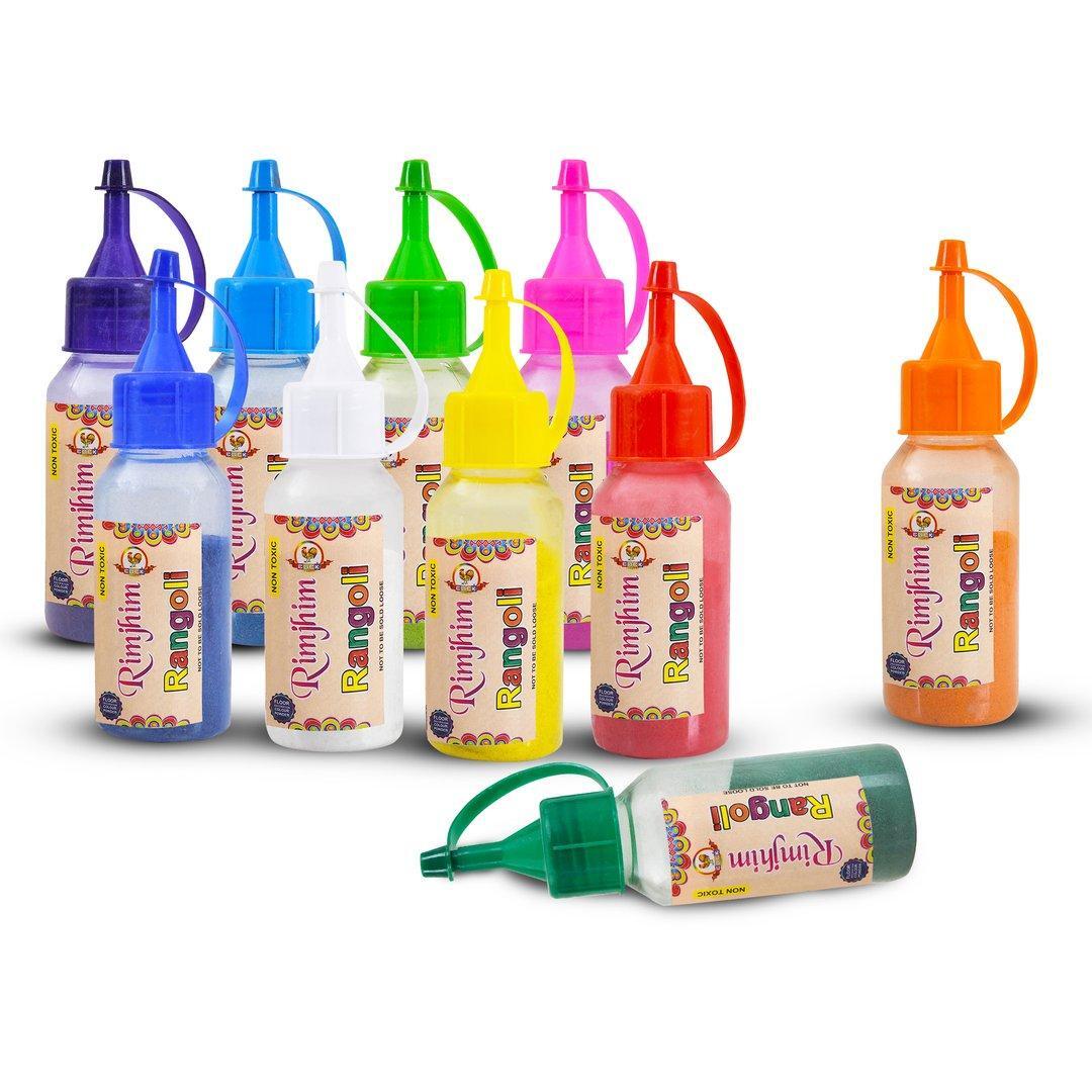 Rangoli colour bottle with 10 pouch 