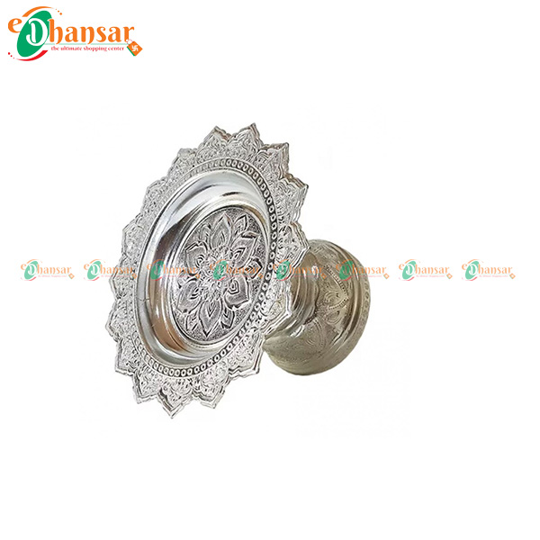 Sliver Coated Aluminium Traditional Style Tray With Pedestal For Worship ( Tika Thali) 
