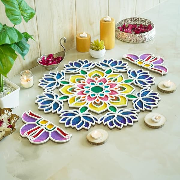 Reusable Rangoli Template Mat with Wooden Base