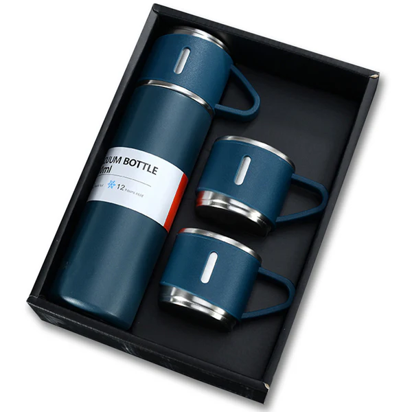3 In 1 Vacuum Insulated Thermos Flasks 500ml With 3 Cups Gift Set