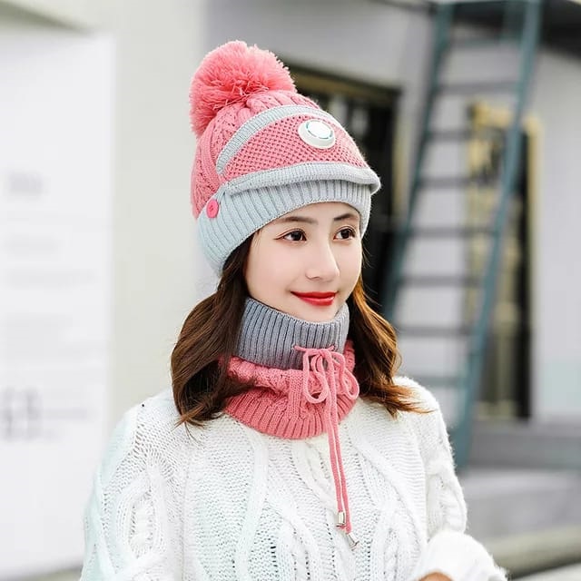 Three-piece Set of Women's Slouchy Knit Topis with Masks for Comfort in the Winter