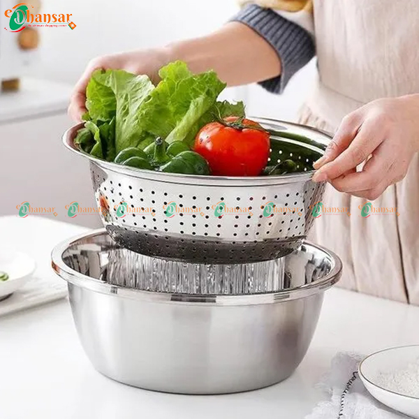 Stainless Steel Basin Vegetable Cutter with 3 Piece Washing Bowl