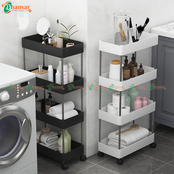 4 Tier Kitchen and Bathroom Storage Rack with Wheels 