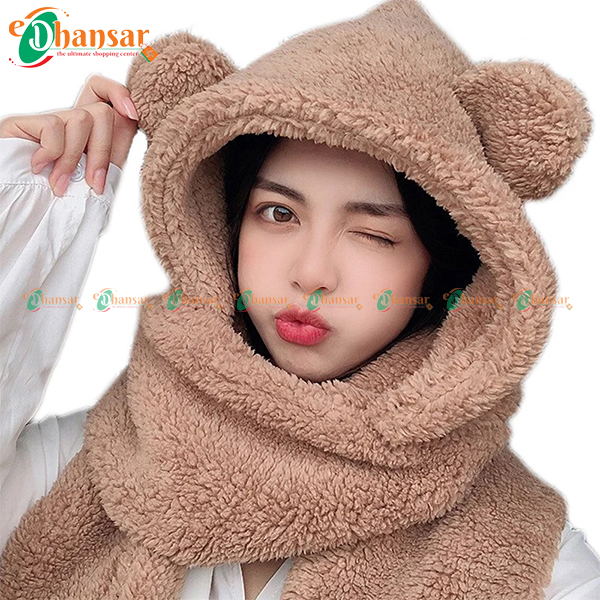 Winter Scarf Hats Gloves 3 In 1 Cute Plush Bear Hat 
