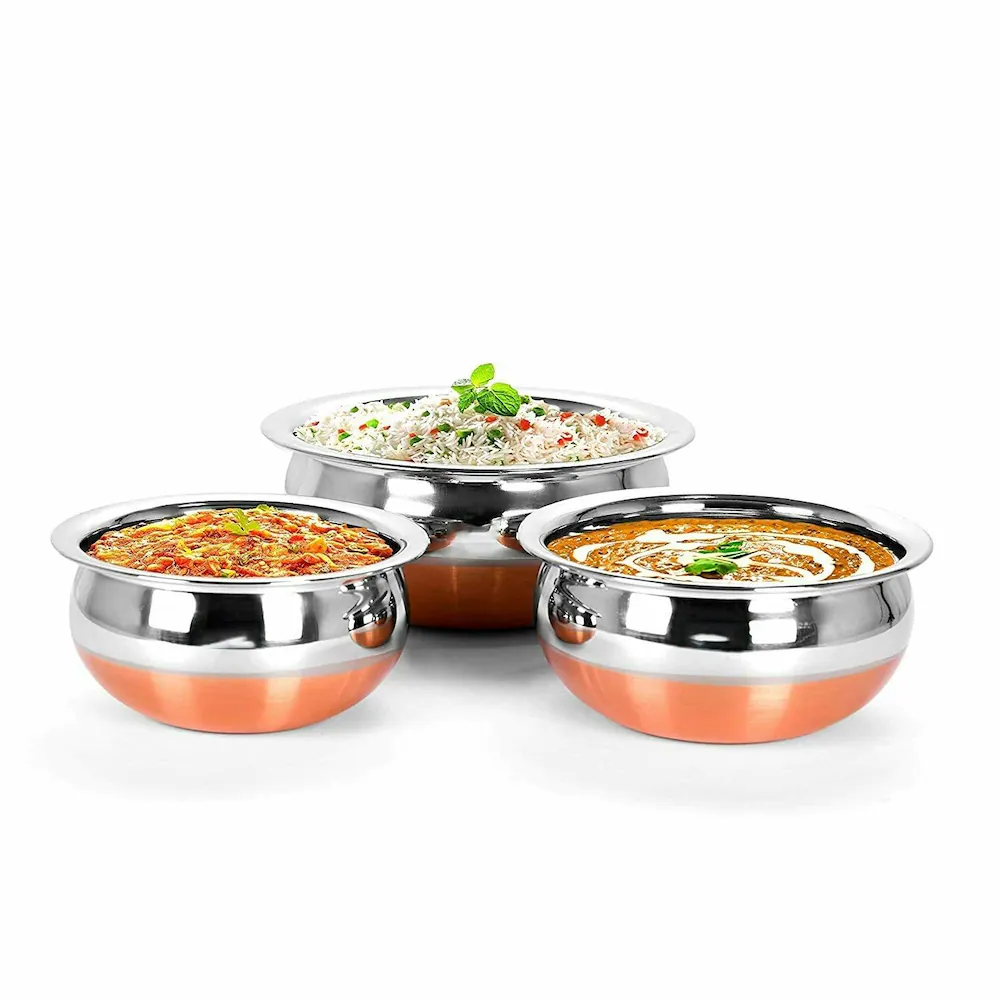 Famous 3 Pieces Steel Copper Handi Set 