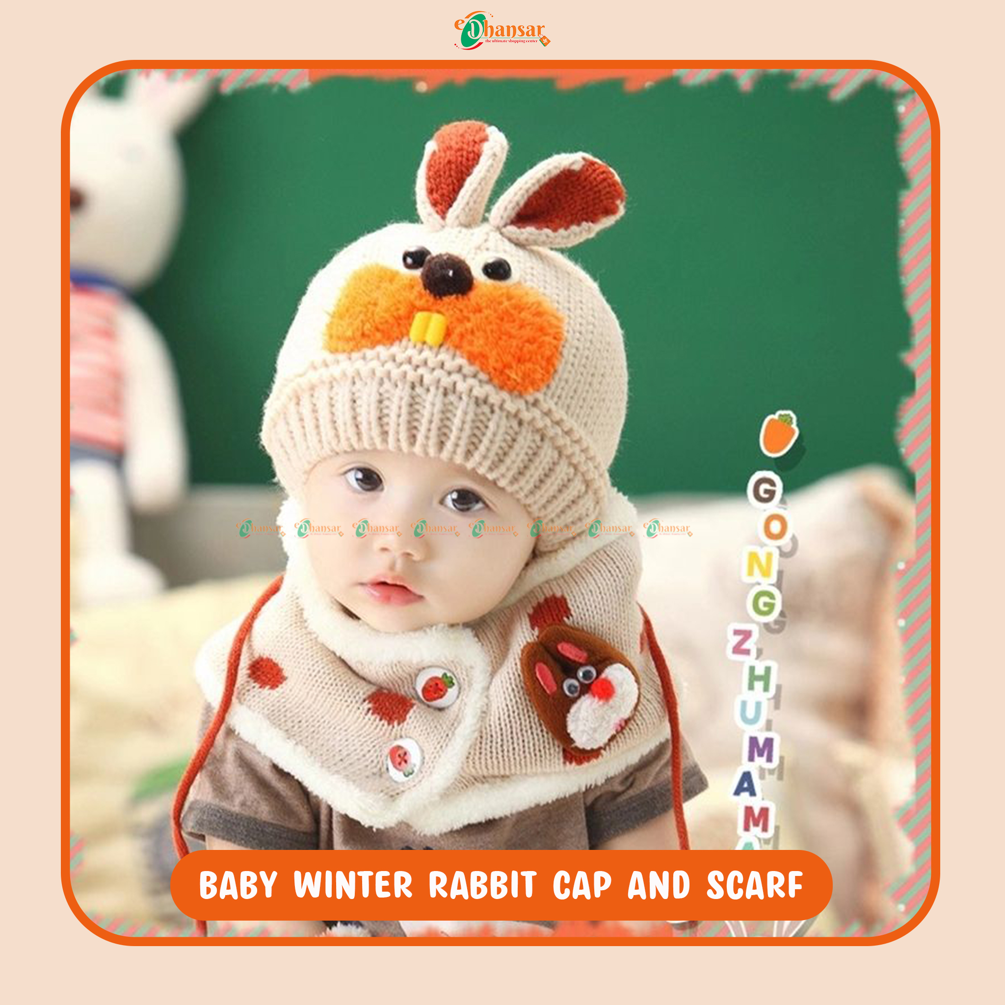 Baby Warm Knitted Acrylic Ear Protection Cap with Muffler