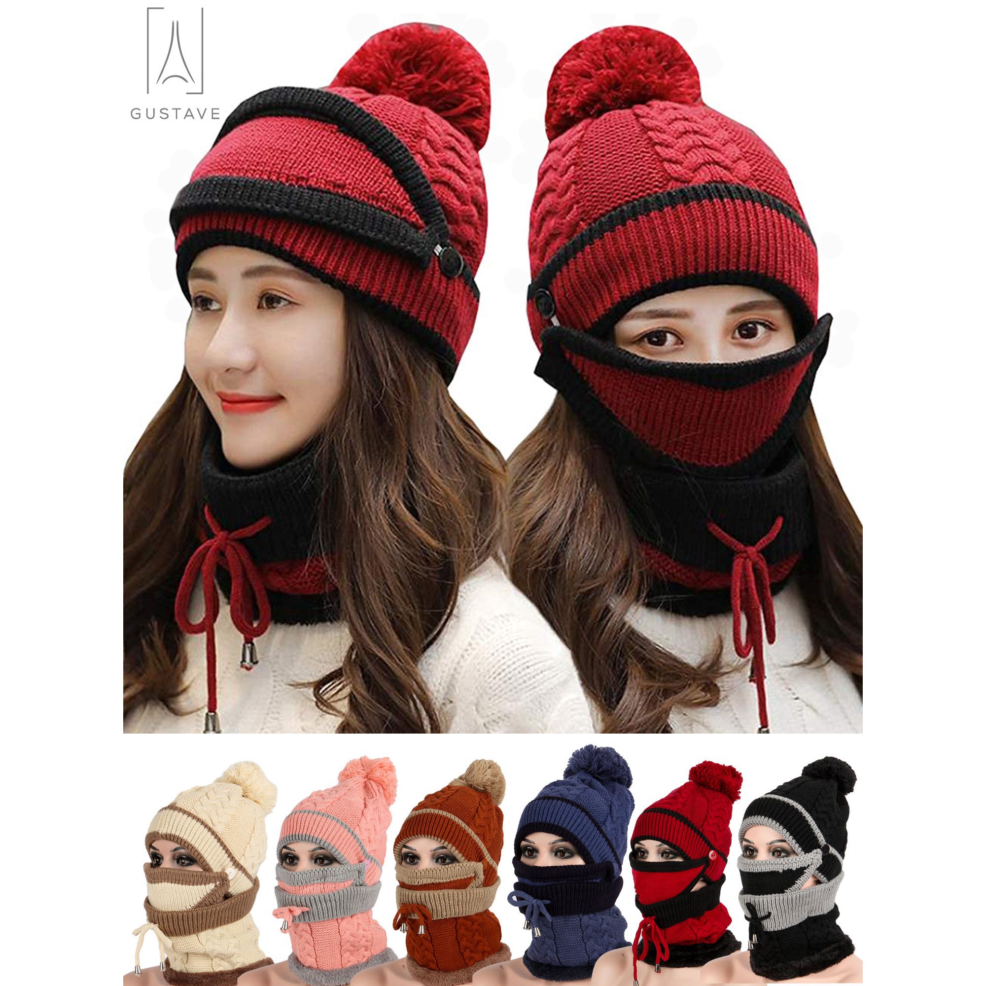 Wool women 3 sets cap, mask, scaf 