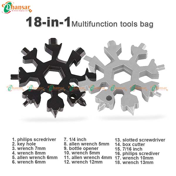 18 in 1 Stainless Steel Snowflakes Multi-Tool