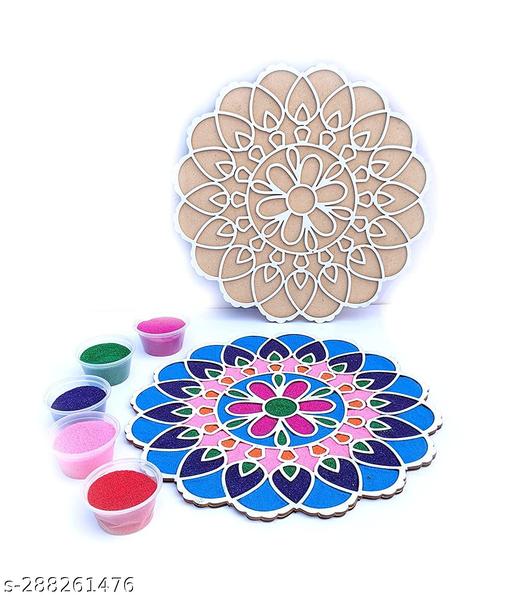 Reusable Rangoli Template Mat with Wooden Base 