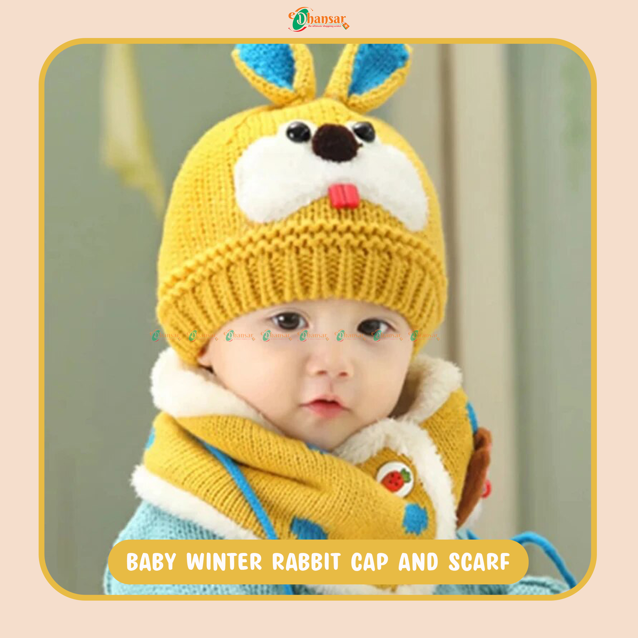 Baby Warm Knitted Acrylic Ear Protection Cap with Muffler